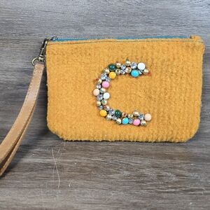Miss Albright Specialty Anthropologie Monogram C Wristlet Zipper Purse Wool Felt